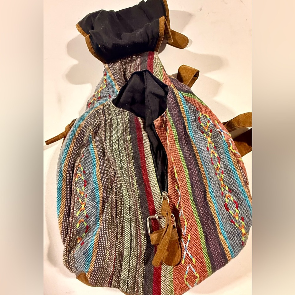 Brown Bohemian Backpack with Southwestern Pattern Made in India - Picture 8 of 11